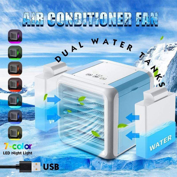 Mini Portable Air Conditioner Conditioning Humidifier Purifier USB 7 Colors Light Desktop Air Cooler Fan With 2 Water Tanks Home