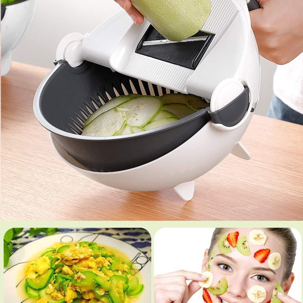 9 in 1 Magic Multifunctional Rotate Vegetable Cutter with 8 Dicing Blade Kitchen Potato Shredder Salad Grater with Drain Basket